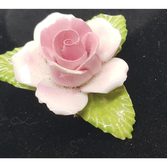 Vintage English Bone China Pink Rose Flower Brooch Pin Handmade Porcelain 3d - Picture 7 of 9